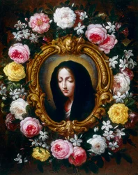 Madonna in einem Kranz aus Rosen und Jasmin